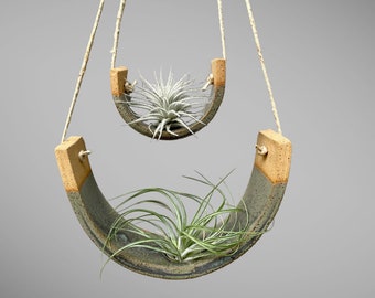 Tiered Gunmetal Green Hanging Tillandsia Air Plant Holder Interior Home Decoration Planter