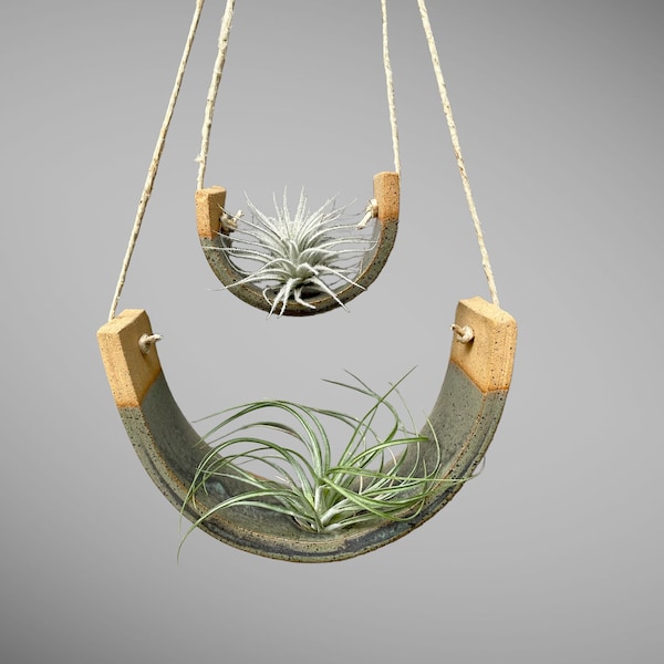 Tiered Gunmetal Green Hanging Tillandsia Air Plant Holder Interior Home Decoration Planter