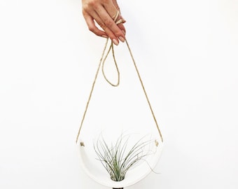 Hanging Air Plant Holder - Natural White Earthenware Large Planter