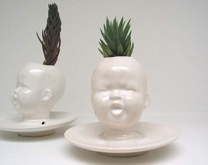Modern White Baby Head Vase / Planter by Mudpuppy Skinny Etsy