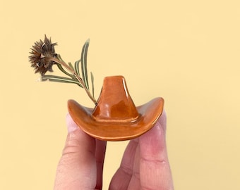 Small Ceramic Cowboy/Cowgirl Hat - Saddle Brown Glaze - Choose Hole or No Hole Options
