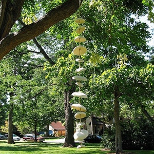 Mudpuppy Moon wind chimes organic hanging disc bells sculpture natural buff stoneware image 6