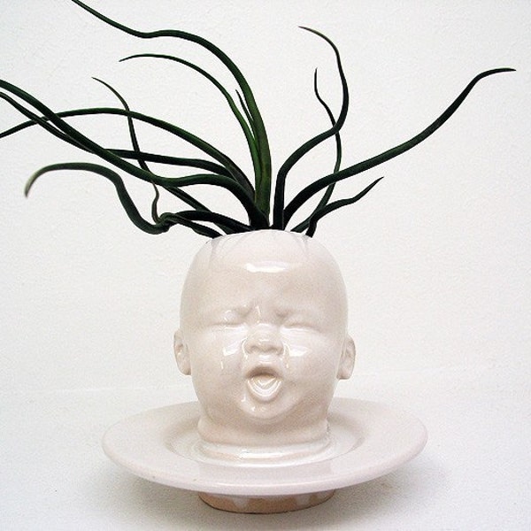 Modern White Baby Head Vase / Planter by Mudpuppy - Fat Neck Version