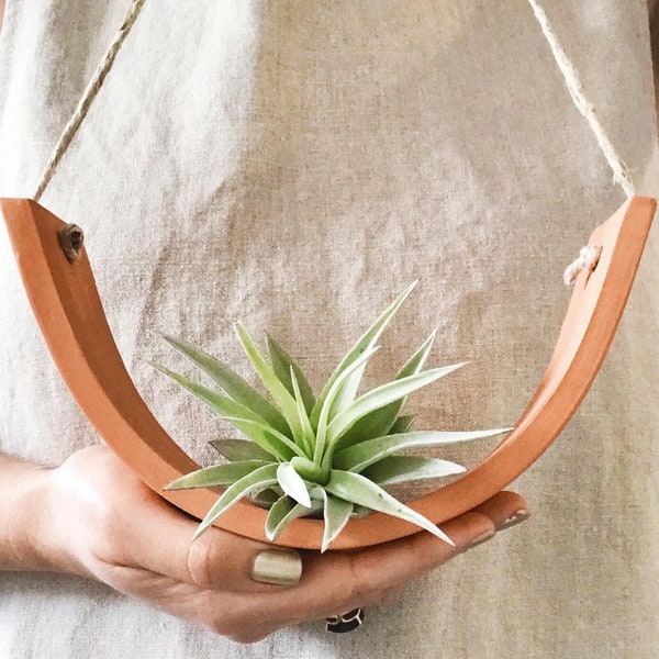 Hermosa maceta grande de terracota para colgar en la pared con soporte para plantas de aire