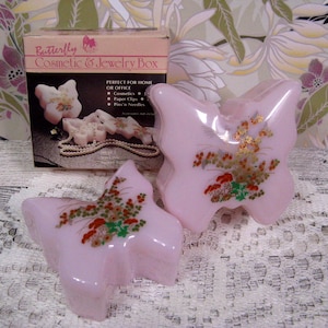 Vintage Butterfly Nesting Trinket Boxes, Pink Plastic Butterfly, Vintage 1970s, Nested Jewelry Boxes, With Box, Made In Thailand