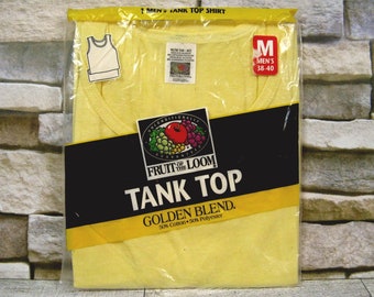 Fruit Of The Loom Vintage 1998 Tank Top, New Old Stock, Mens Size Medium, Yellow Cotton Poly Golden Blend