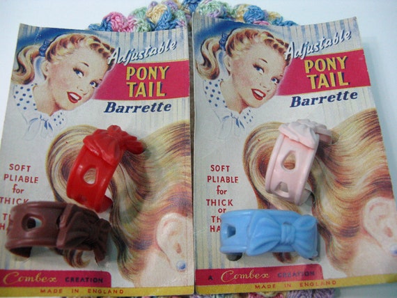 VINTAGE PONY TAIL BARRETTE RED RHINESTONES ORIGINAL CARD DEAD STOCK 1950/'s