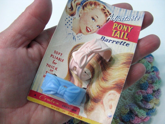 VINTAGE PONY TAIL BARRETTE RED RHINESTONES ORIGINAL CARD DEAD STOCK 1950/'s