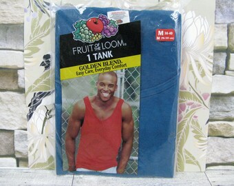 Fruit Of The Loom Vintage 2002 Tank Top, New Old Stock, Mens Size Medium, Teal Cotton Poly Golden Blend