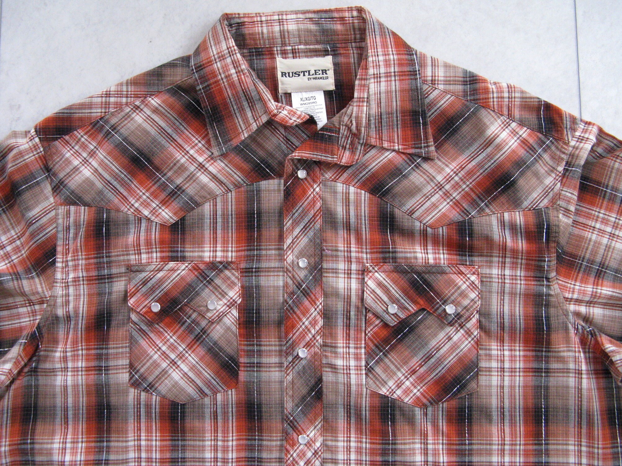Vintage Western Shirt, Men's XL Shirt, Rustler By Wrangler, Orange And Black Plaid, Pearl Snap Shirt, Short Sleeve Shirt, Vintage Clothing Vintage Western Shirt, Men's XL Shirt, Rustler By Wrangler, Orange And Black Plaid, Pearl Snap Shirt, Short Sleeve Shirt, Vintage Clothing
