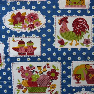 Vintage Kitchen Fabric, Waverly Calico Kitchen Fabric, Mod Pink Rooster, Fruit And Daisy, 3.5 Yards Decorator Fabric, Retro Home Decor