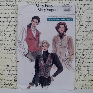 Very Easy Very Vogue, Vintage Vest Pattern, 1988 Sewing Pattern, Uncut Factory Folds, Vintage 1980s Vest, Vintage Vogue Pattern, Size 6 8 10