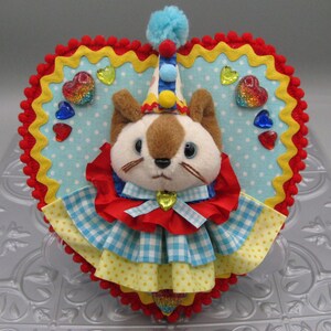 Plushie Taxidermy Sweet Siamese Plush Clown Cat Heart Plaque Upcycled Wall Art Gallery Nursery