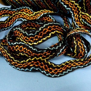 Embroidered Rick Rack, Vintage Jumbo Rick Rack, Black Rick Rack Trim, Aqua Orange Yellow Embroidery, 10 Yards Trim, Sewing Embellishment