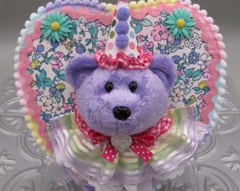 Plushie Taxidermy Purple Teddy Bear Plush Heart Plaque Upcycled Art Teen Nursery Gallery Vegan