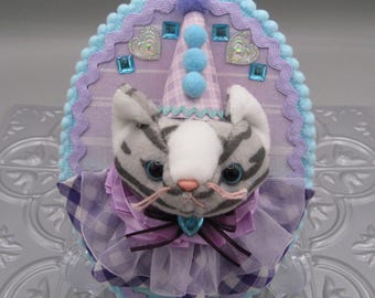 Plushie Taxidermy Gray Tiger Tabby Cat Plush Plaque Upcycled Art Teen Nursery Gallery Wall