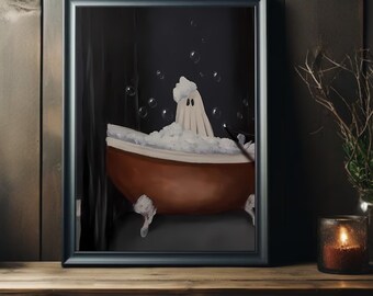 Halloween Wandkunst Poster | Geist & Schwarze Katze | Vintage Design | Verschiedene Größen & Rahmen