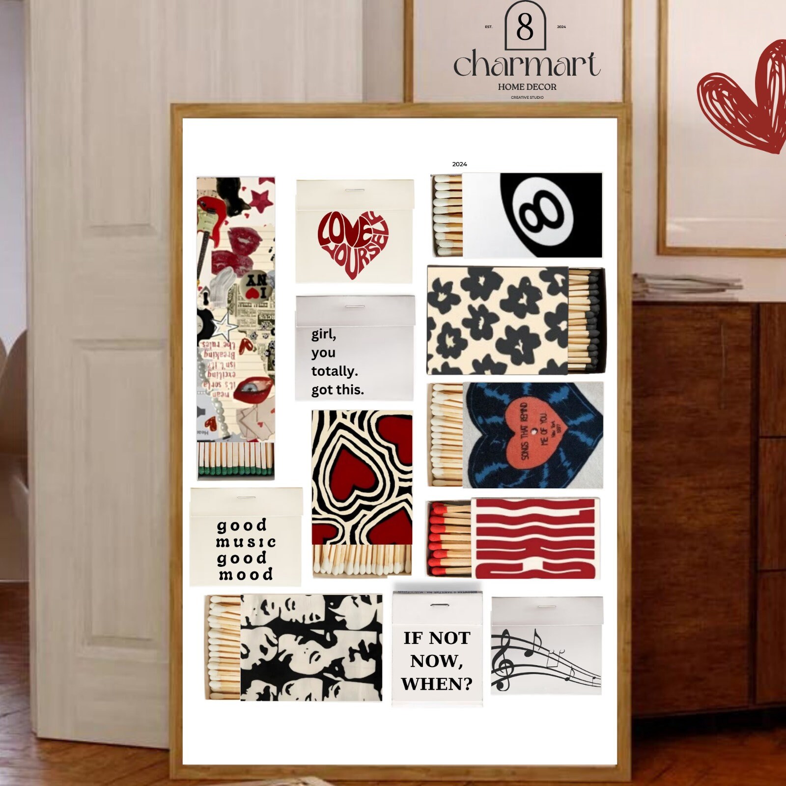 Downtown Matchbox Print, Retro Matchbook Wall Art, Trendy Matches Poster, Downtown Girl Aesthetic Wall Prints, Apartment Dorm Room Wall Art