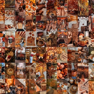100 + stück Herbst ästhetik Collage Kit, Herbst Ästhetik, Herbst Wandkunst, Herbst Raumdekor, Vintage Ästhetische Poster, Kürbis Wandkunst