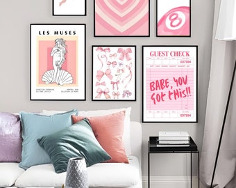 Trendy Pink Preppy Wall Art Prints: Dorm Decor Set (Digital Download)