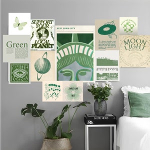 Kit de collage de pared estético vintage de 16 piezas / Collage de fotos retro de chicas adolescentes / Arte de pared verde estético / Descarga digital
