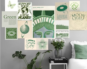 Kit de collage de fotos verdes / Arte mural retro (descarga digital)