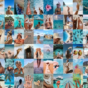 120 PCS | Summer Aesthetic Wall Collage Kit | Summer Beach Vibes Photo Collage | Blue Boho Tropical Beach Wall Decor | Summer Wall Collage