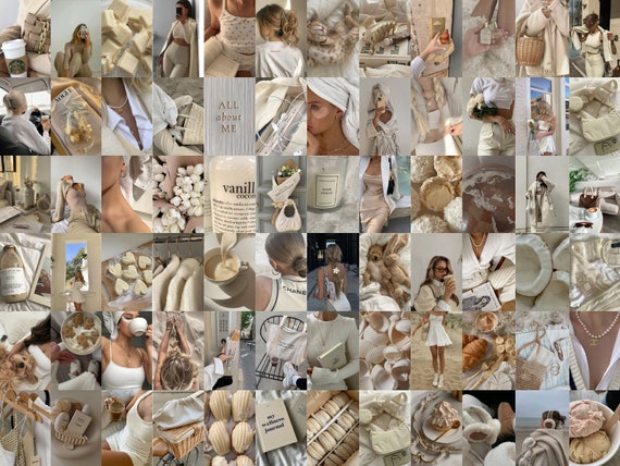 Vanilla Girl Aesthetic Photo Collage Kit | Beige Room Decor (Digital Download)