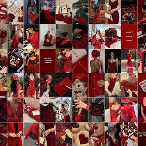 135 PCS Cherry Aesthetic Wall Collage Kit / Collage de fotos rojo oscuro / Collage de fotos de pared de coqueta roja / Impresiones de fotos femeninas oscuras rojas