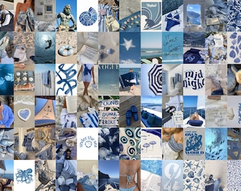 Blue Coastal Collage Kit, Beachy Room Decor (Digital Download)