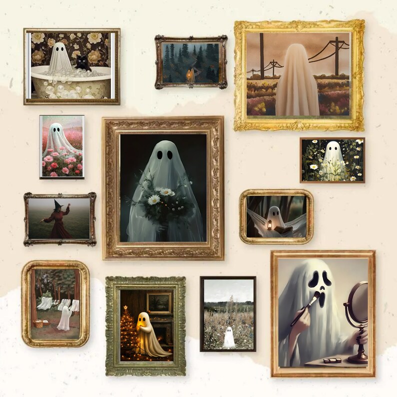 Cute Ghosts in Vintage Paintings, Set of 50 Printable Halloween Gallery ...