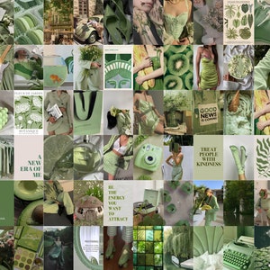 160 PCS Sage Green Wall Collage Kit - Boho Aesthetic, Soft Botanical Photo Collage Kit, Trendy Aesthetic Dorm Room Decor, Sage Green Decor