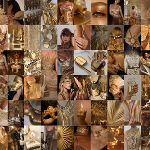 Boujee Gold Wall Collage Kit 155 PCS , Golden Photo Collage, Boujeee Gold Aesthetic Room Decor Posters, Golden Collage, Digital images