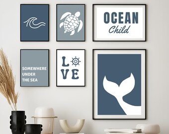 Sea Animal Prints Set: Ocean Nursery Gallery Wall Art (Digital Download)