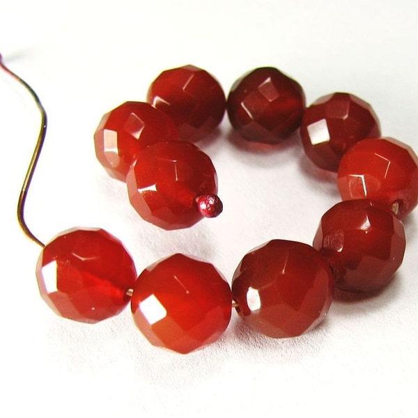 Ten 8mm Faceted Round Dark Burnt Orange Carnelian Beads