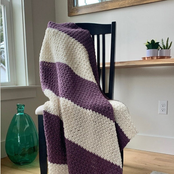 Handmade Crochet Blanket: Plum and Cream Decorative Throw