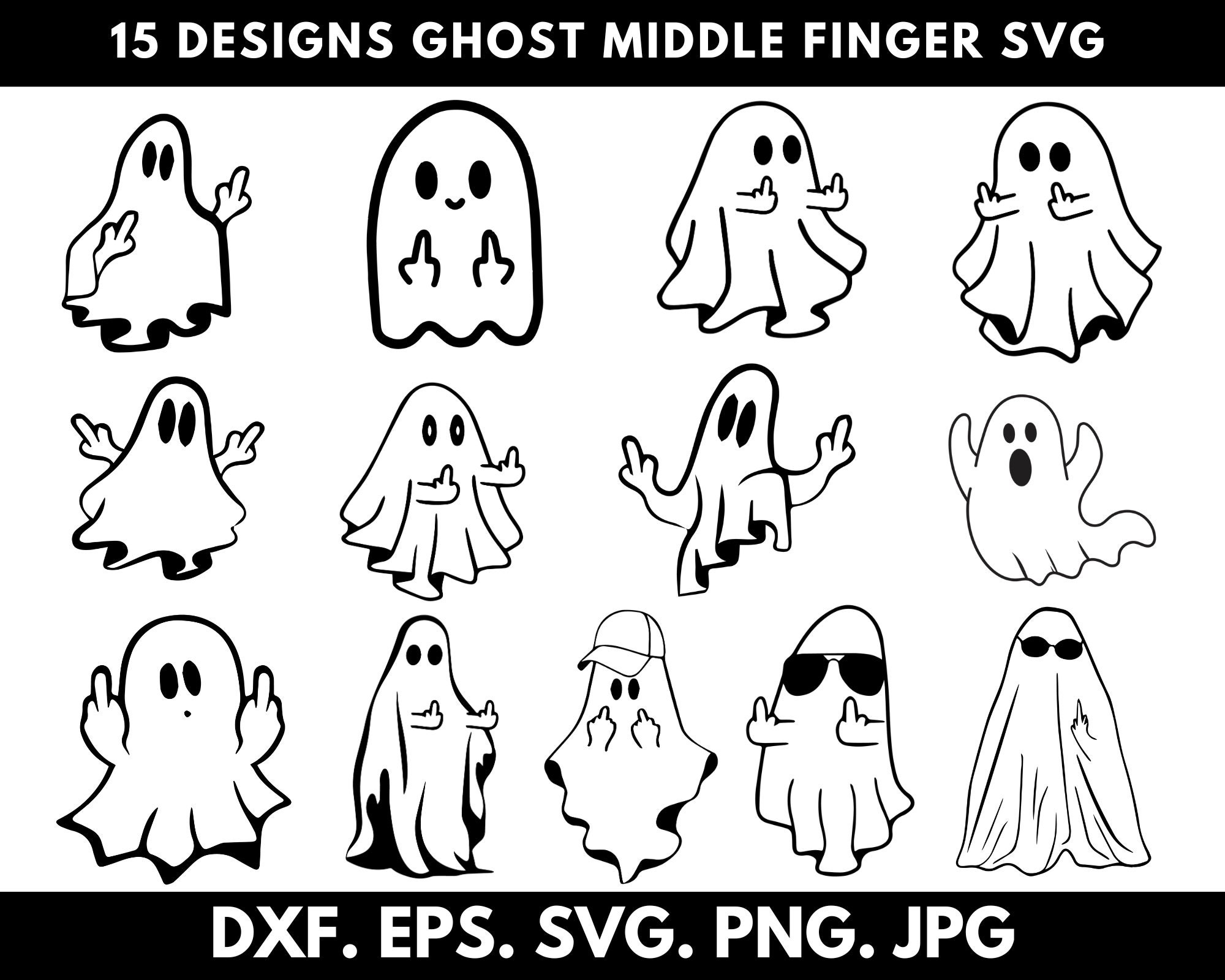 Ghost Middle Finger Svg Bundle, Halloween Svg Png, Ghost Middle Finger Clipart Shirt Svg, Silhouette, Svg Files For Cricut, Instant Download