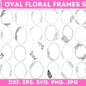 May include: 25 black and white oval floral frames with a variety of floral designs. The frames are perfect for adding a touch of elegance to your projects. DXF. EPS. SVG. PNG. JPG.