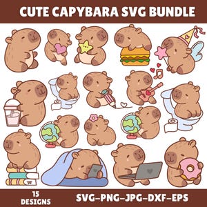 Cute Capybara Svg Bundle, Funny Capybara Clipart, Capybara Digital Stickers, Animal Shirt Designs, Cricut Cut Files, Instant Download
