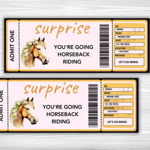 Printable Horse Riding Surprise Ticket, Horseback Riding Ticket, Ticket ...