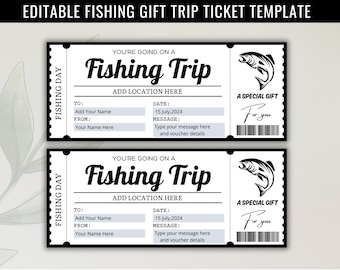 Editable Fishing Trip Gift Ticket Template, Birthday Gift, Printable Ticket, Fishing Trip Coupon, Ticket Template, Instant Download