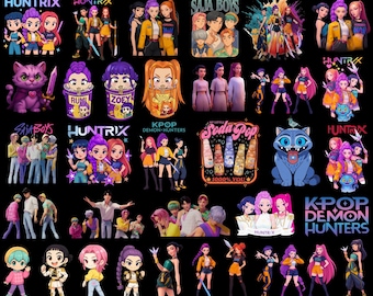 Kpop Huntrix Png Bundle, Demon Hunters Png, Kpop Idol Group Shirt Design,Girl Dinner Png, Saja Girls Boys Bands Png,Huntrix Fans,Sublimation
