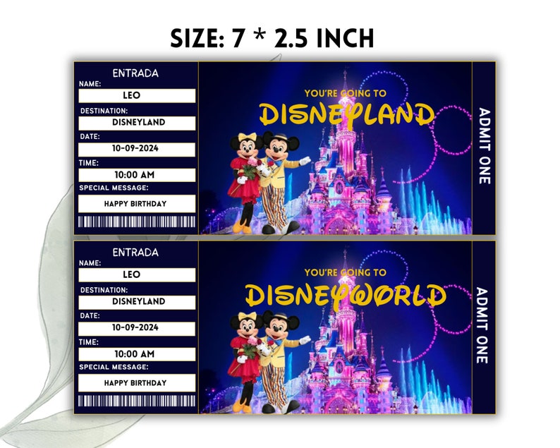 Plantilla imprimible de billete de viaje sorpresa de Disneyland, Vale
