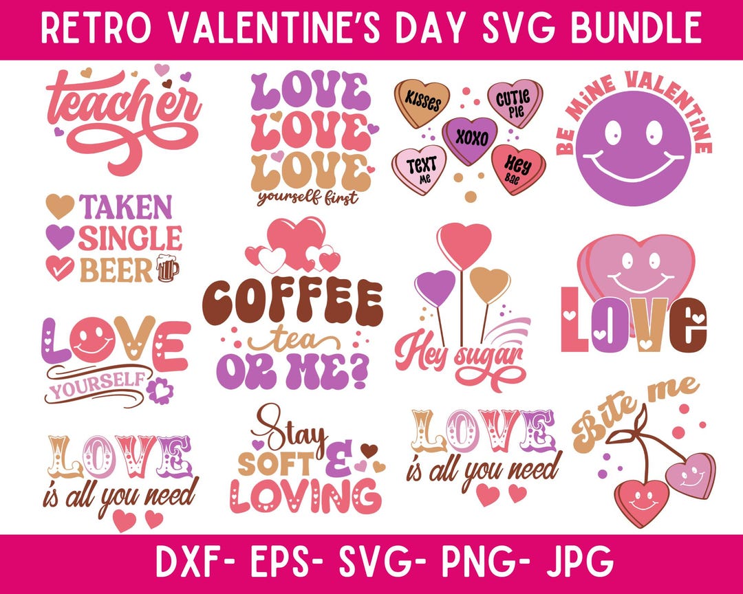 Retro Valentines Day Svg Png Bundle, Retro Valentine Svg, Groovy ...