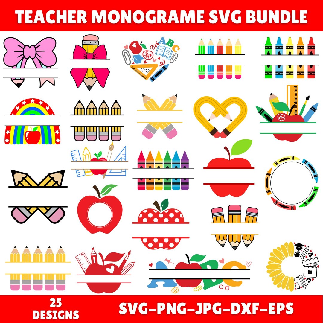 Teacher Monogram Svg Bundle, Teacher Name Svg, Teacher Split Monogram ...