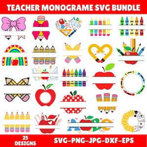 Teacher Monogram Svg Bundle, Teacher Name Svg, Teacher Split Monogram Svg, Teacher Shirt Svg, Teacher Life,Teacher Gift Svg,Instant Download