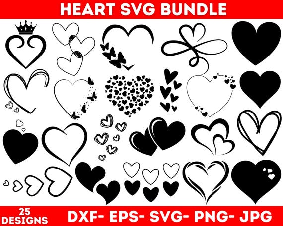 Heart Svg Bundle, Heart Doodle Svg, Hand Drawn Heart Svg, Heart Clipart, Valentine Day Heart Svg, Instant Download, Love Svg, Love Clipart