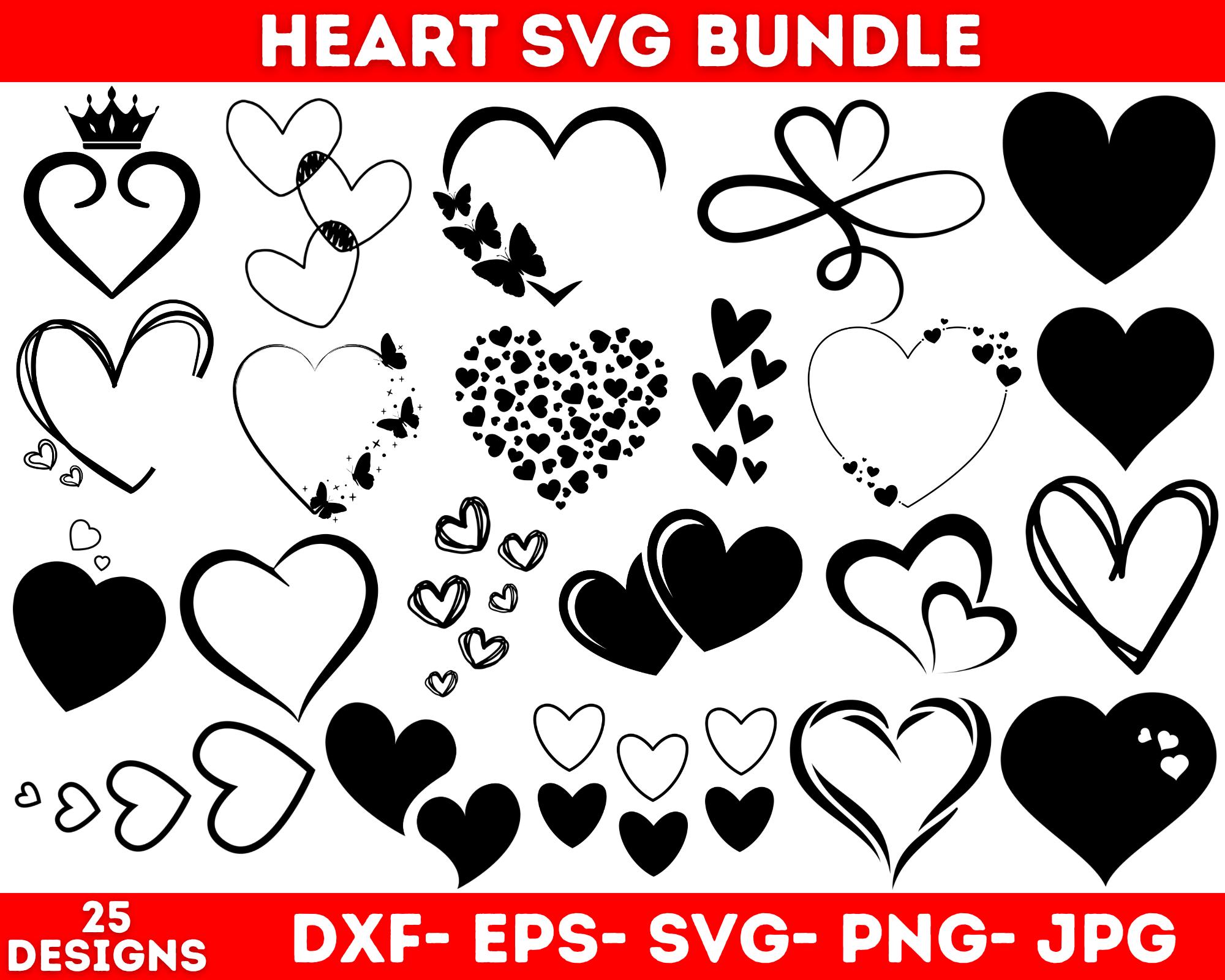 Heart Svg Bundle, Heart Doodle Svg, Hand Drawn Heart Svg, Heart Clipart, Valentine Day Heart Svg, Instant Download, Love Svg, Love Clipart