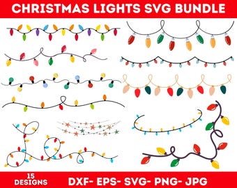 Luzes de Natal Svg, Cordas de Luzes de Natal Svg, Luzes de Natal, Arquivo de Corte de Natal, Svg de Natal, Download Instantâneo, Cricut, Silhueta