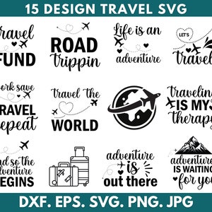15+ Reise-Svg-Bundle, Urlaubs-Svg, Reise-Png-Bundle, Reise-Zitate-Svg, digitaler Download, Weltreisender-Svg, Silhouette, Vektordateien